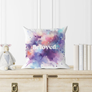 Beloved. Watercolor Colourful Splashes Throw Pillo Cushion