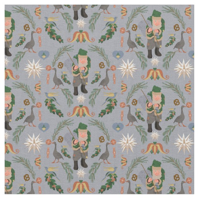Belsnickel and Pennsylvania Christmas Motifs Fabric (Close Up)