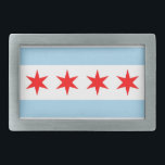 Belt Buckle with Flag of Chicago, Illinois State<br><div class="desc">Accessorise with urban flair using this stylish belt buckle featuring the flag of Chicago! Crafted with high-quality materials and meticulous attention to detail, this belt buckle beautifully showcases the iconic design of the Chicago flag – featuring horizontal blue stripes and four red stars on a white background. The intricate details...</div>