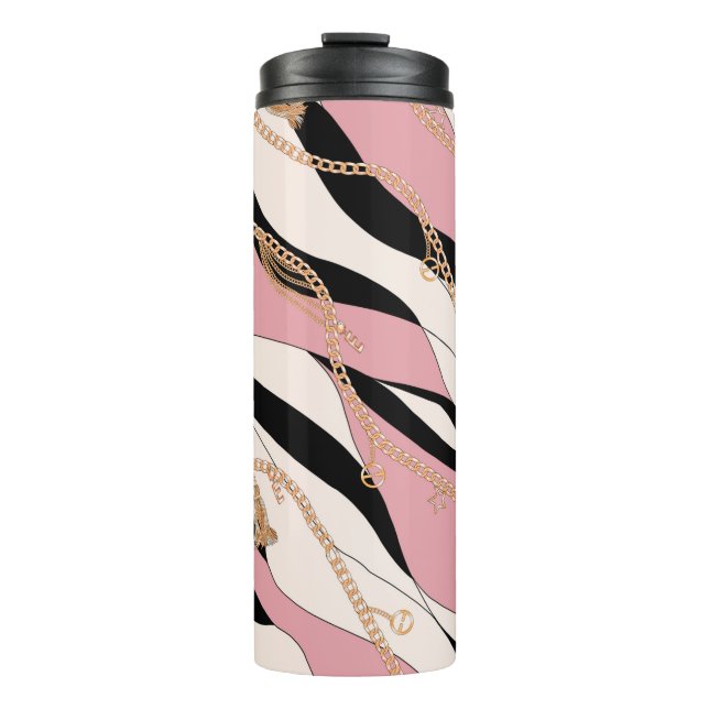 belt chains gold illustration pattern seamless tex thermal tumbler (Front)