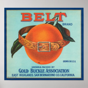 Belt Gold Buckle Association Vintage Crate Label Poster