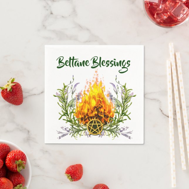 Beltane Blessings Bonfire Wicca Sabbat Party Napkin (Insitu)
