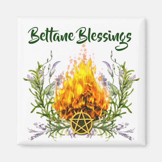 Beltane Blessings Floral Fire Wicca Magnet (Front)