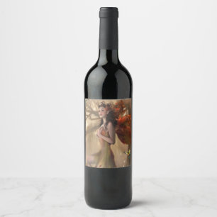Beltane  fairy with butterflies wine label