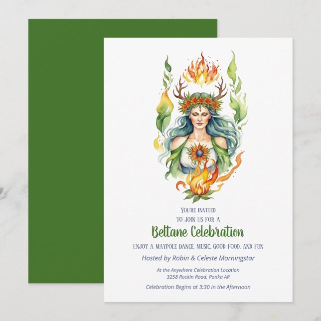 Beltane Fire Summer Goddess Floral Sabbat Party Invitation (Front/Back)