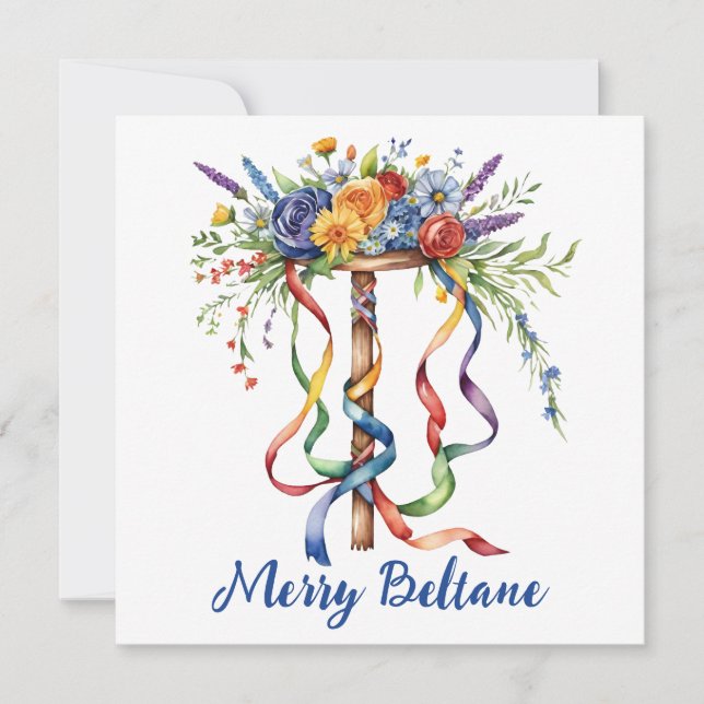 Beltane Maypole Floral Summer Begins Sabbat Holiday Card (Front)