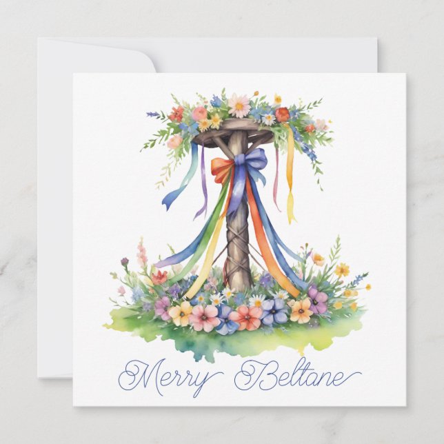 Beltane Maypole Floral Summer Begins Sabbat Holiday Card (Front)