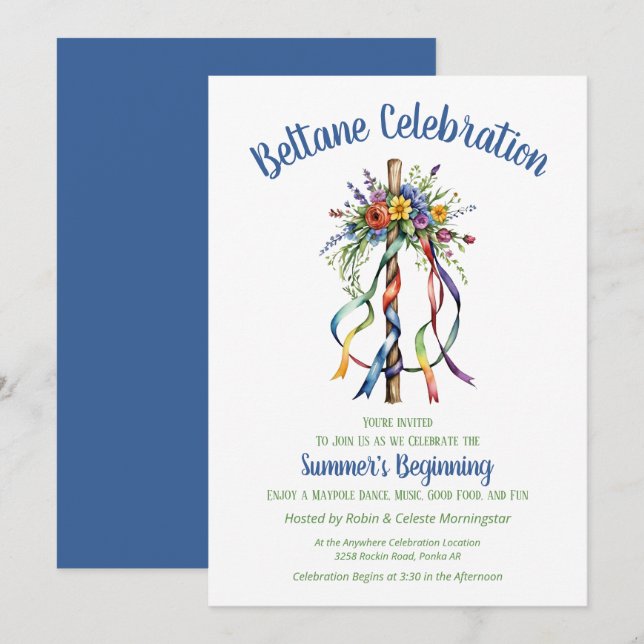 Beltane Maypole Summer Floral Sabbat Party Invitation (Front/Back)