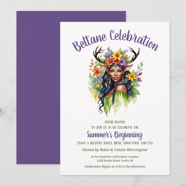 Beltane Summer Fairy Floral Sabbat Party Invitation (Front/Back)