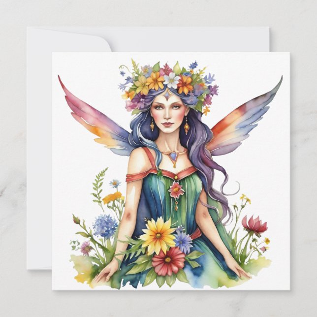 Beltane Summer Fairy Floral Wicca Sabbat  Holiday Card (Front)