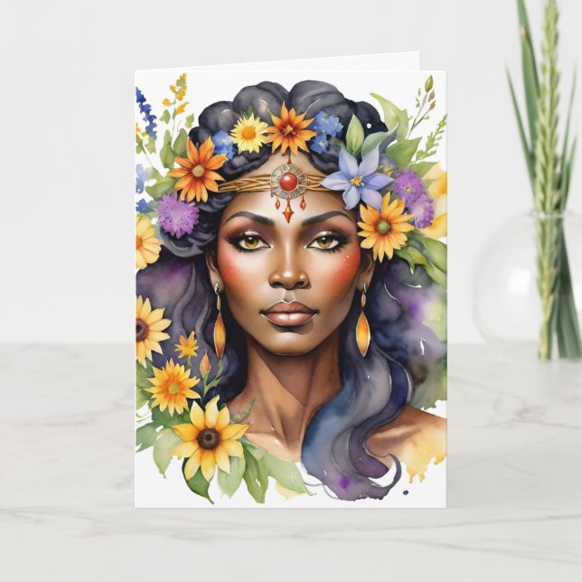 Beltane Summer Goddess Floral Wicca Sabbat  Holiday Card (Front)