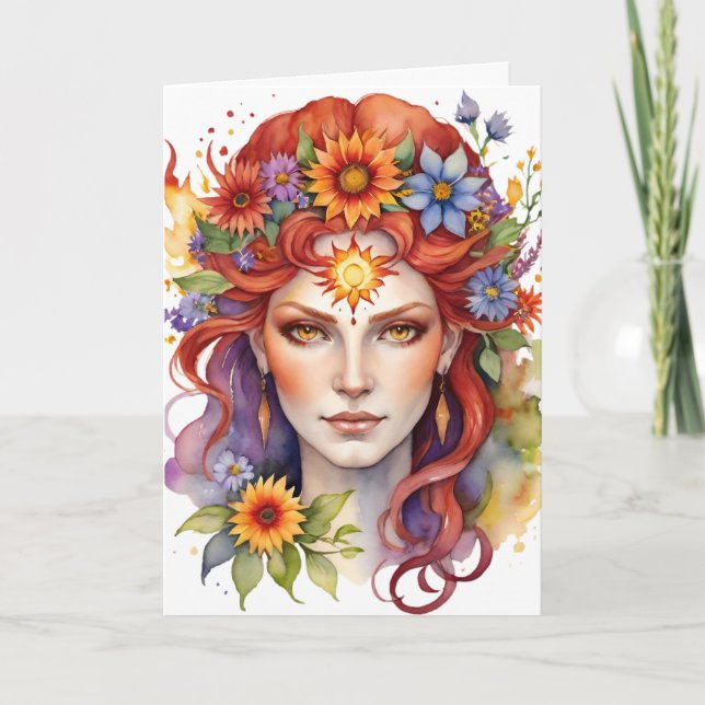 Beltane Summer Goddess Floral Wicca Sabbat  Holiday Card (Front)