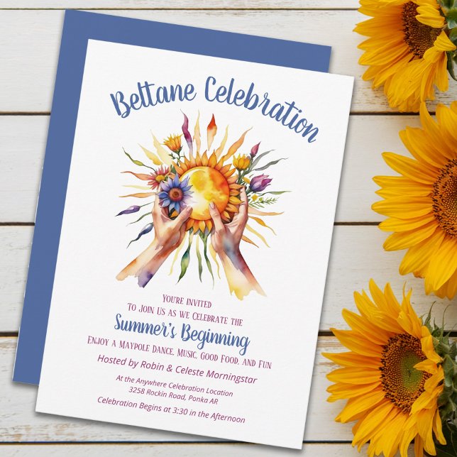 Beltane Summer Sun Floral Sabbat Party Invitation (Beltane Summer Sun Floral Sabbat Party Invitation by the Pagan Holidays shop)