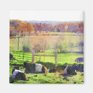 Belted Galloway cow herd resting watercolour paint Magnet