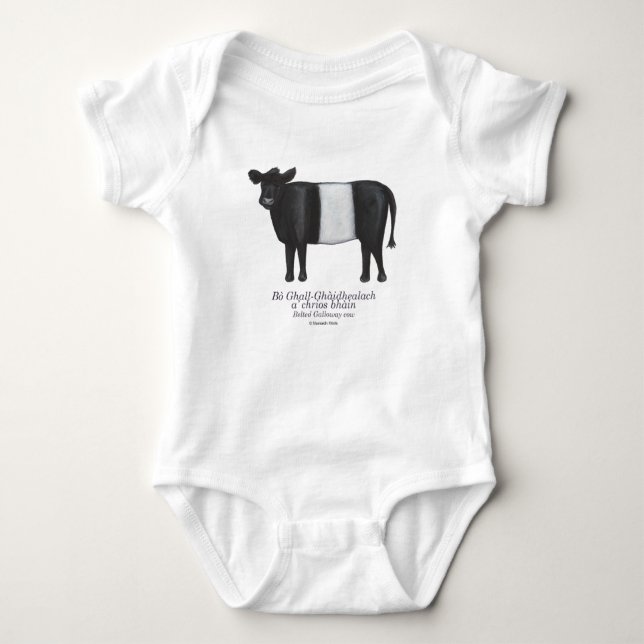 Belted Galloway cow in Scottish Gaelic Baby Bodysuit (Front)