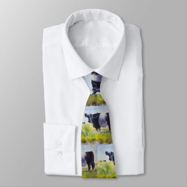 Belted galloway cow painting tie (Tied)