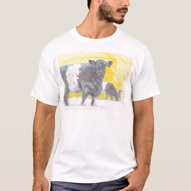 Belted Galloway Cows Drawing T-Shirt (Front)