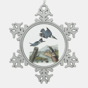 Belted Kingfisher by Audubon Snowflake Pewter Christmas Ornament