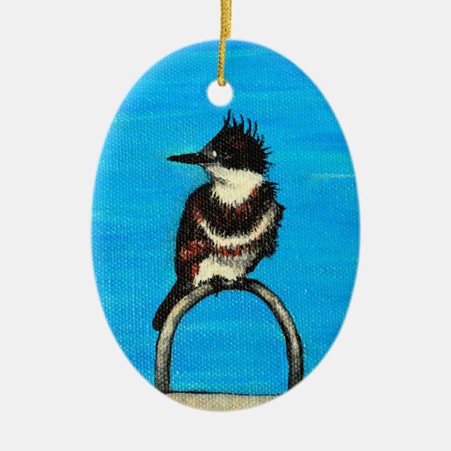 Belted Kingfisher Painting Ceramic Tree Decoration (Front)