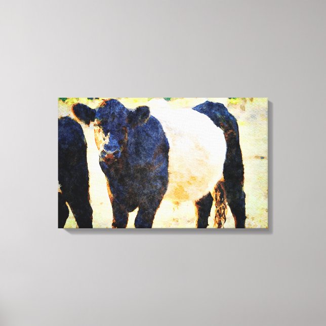 Beltie Cow Watercolor Painting Belted Galloway Art Canvas Print (Front)