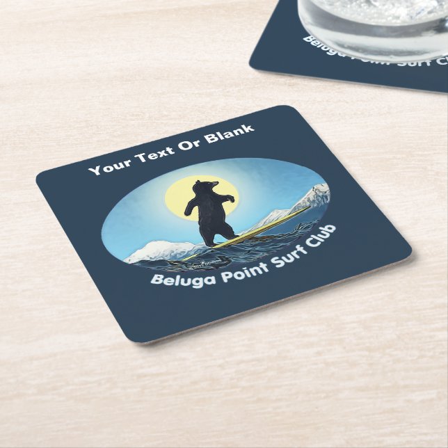 Beluga Point Surf Club Square Paper Coaster (Angled)
