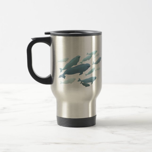 Beluga Whale Art Travel Mug Marinelife Coffee Cup (Left)