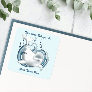 Beluga Whale Blue Bookplate Square Sticker