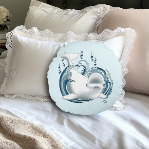 Beluga Whale Blue Round Cushion