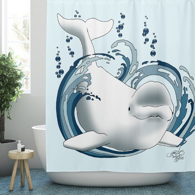 Beluga Whale Blue Shower Curtain (Creator Uploaded)