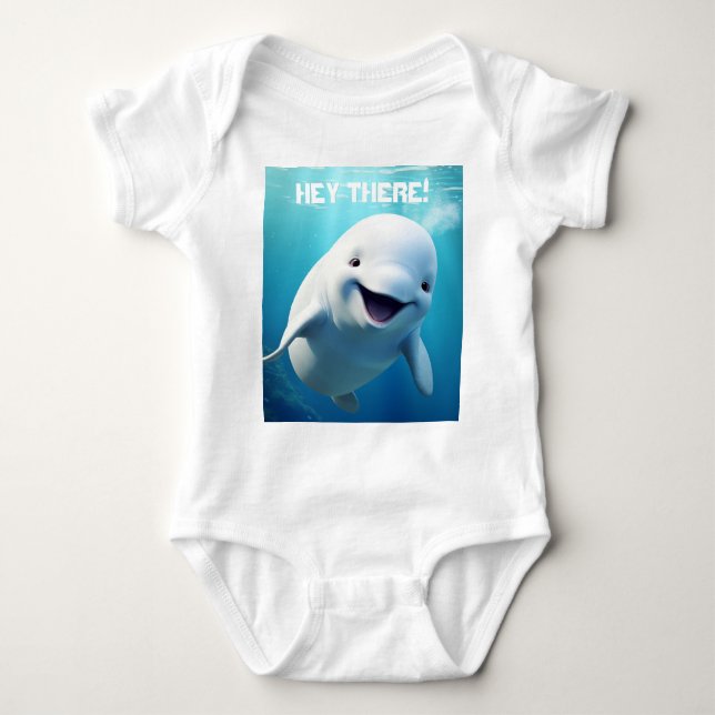 Beluga Whale Cartoon Blue Green Arctic Ocean  Baby Bodysuit (Front)