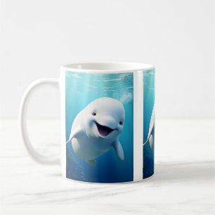 Beluga Whale Cartoon Blue Green Arctic Ocean Coffee Mug