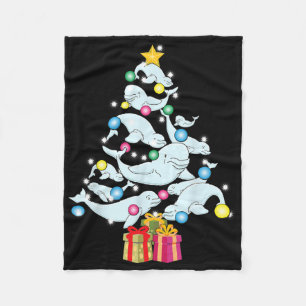 Beluga Whale Christmas Tree Whales Christmas Fleece Blanket