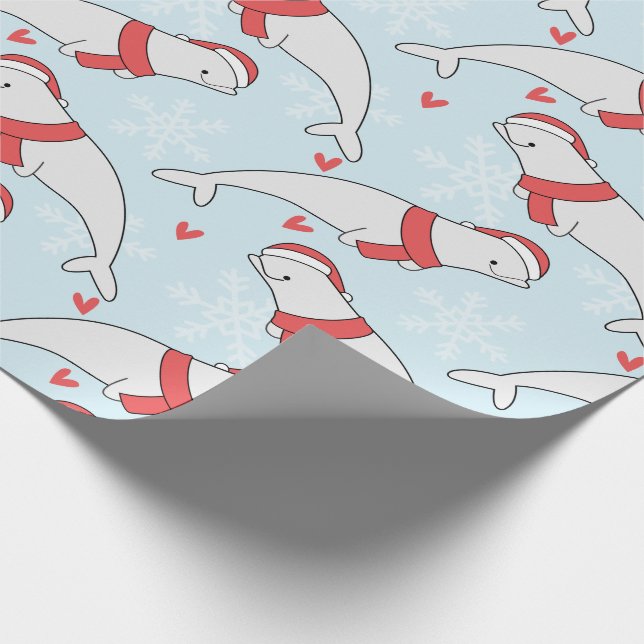 Beluga Whale Christmas Wrapping Paper (Corner)