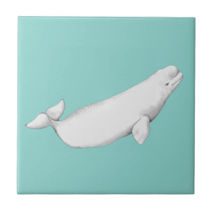 Beluga Whale Illustration Whale Lover Gift Blue Tile