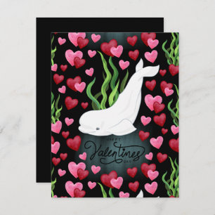 Beluga Whale Love Valentine’s Day Card in Black