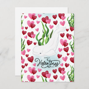Beluga Whale Love Valentine’s Day Card in White