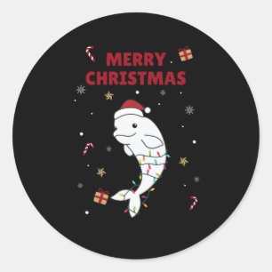 Beluga Whale Merry Christmas Winter Animals Whales Classic Round Sticker