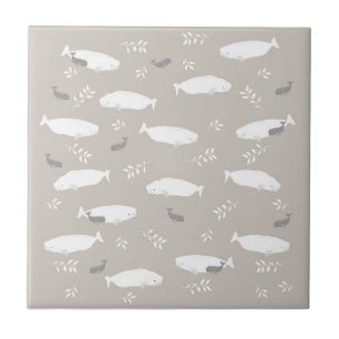Beluga Whale On Pastel Grey Illustration  Tile