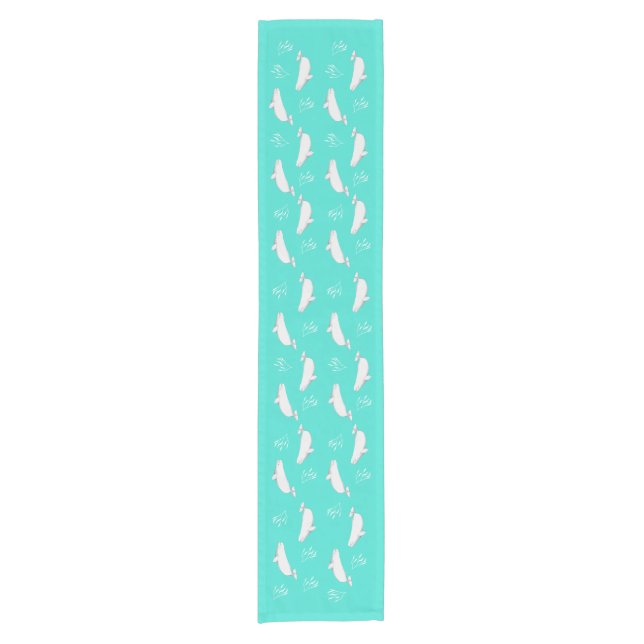 Beluga Whale Pattern Turquoise Short Table Runner (Front)
