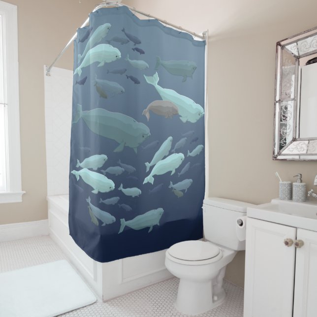 Beluga Whale Shower Curtains Whale Art Bath Decor (In Situ)