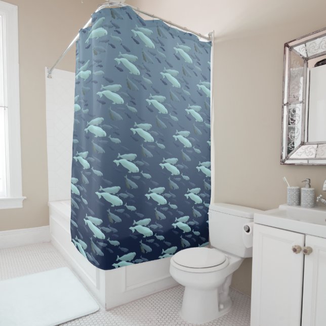 Beluga Whale Shower Curtains Whale Art Bath Decor (In Situ)