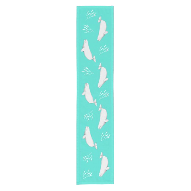 Beluga Whale Turquoise Short Table Runner (Front)