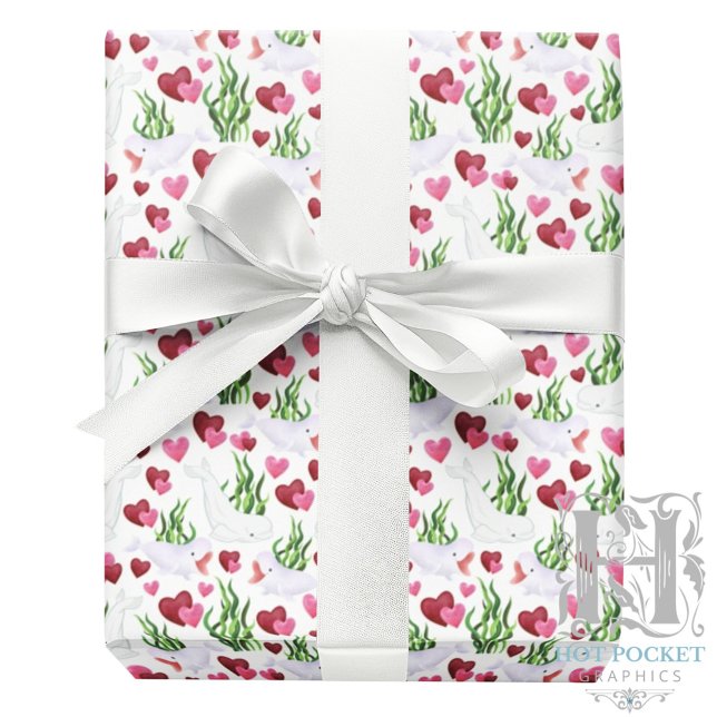 Beluga Whale Valentine Gift Wrapping Paper White (Creator Uploaded)