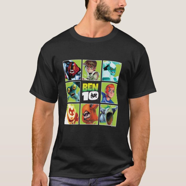 Ben 10 Alien Character Grid Pop Art Cartoon Long S T-Shirt (Front)