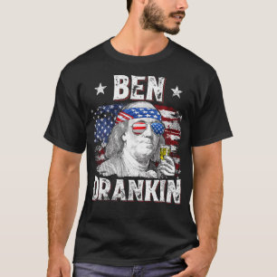 Ben Drankin 4Th Of July Usa Flag Men Drinking Beer T-Shirt