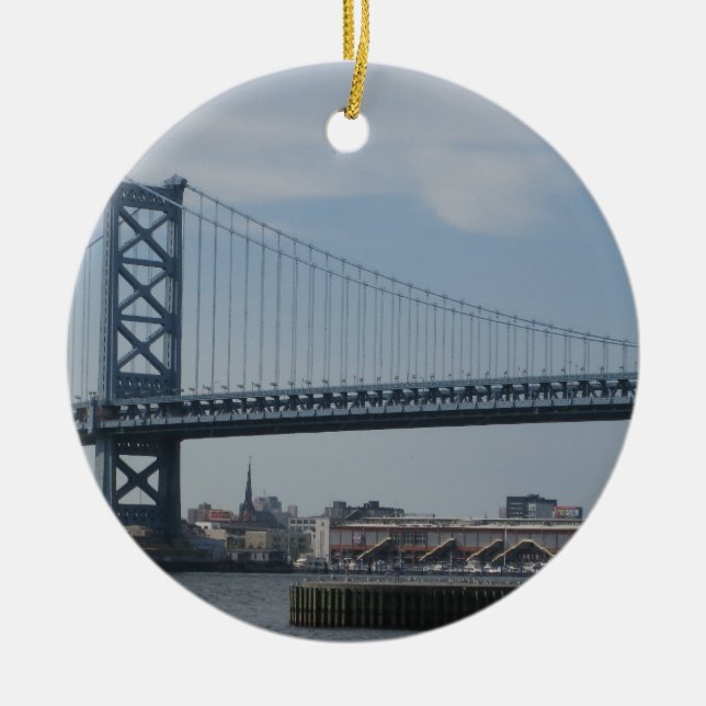 Ben Franklin Bridge Ceramic Tree Decoration (Front)