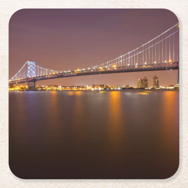 Ben Franklin Bridge Square Paper Coaster (Front)