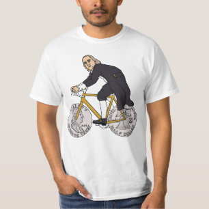 Ben Franklin On A Bike With Half Dollar Wheels T-Shirt