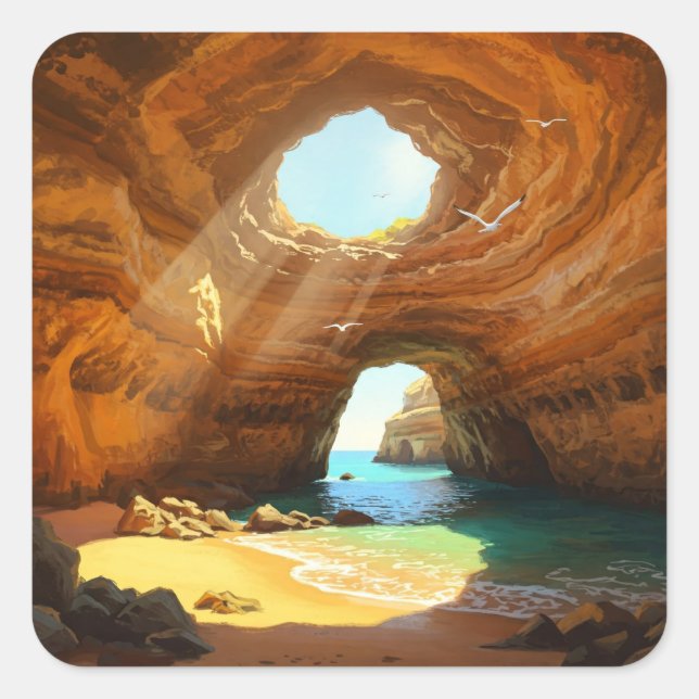 Benagil Caves Algarve Portugal Postcard Square Sticker (Front)