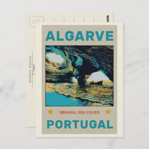 Benagil caves illustration Algarve Portugal Postcard